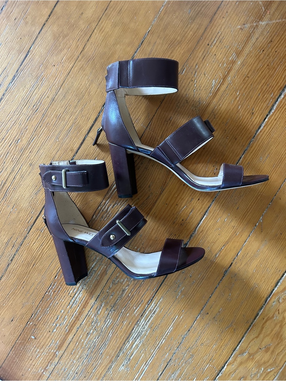 Nine West Dark Brown Strappy Block Heel Sandals - Picture 3 of 5